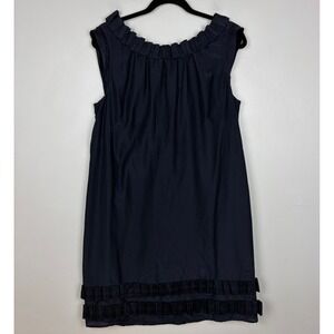 Ann Taylor Loft Navy Sleeveless Shift Dress Ruffle Detail Elegant Size 12
